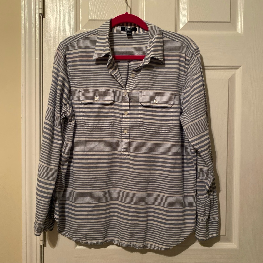Chaps Blue and White Casual Button Down Shirt